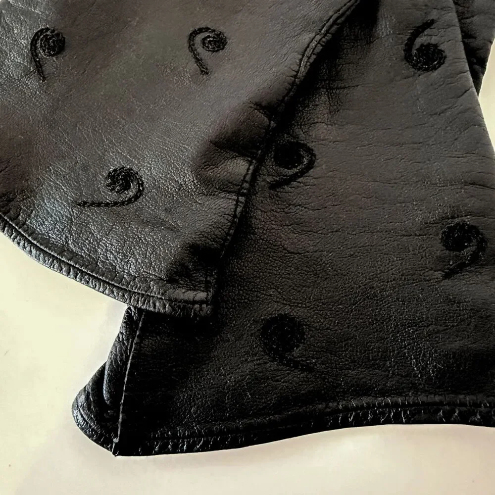 VTG Alexette Bacmo Women's Black Kidskin Leather Embroidered Gloves, Size 6 3/4